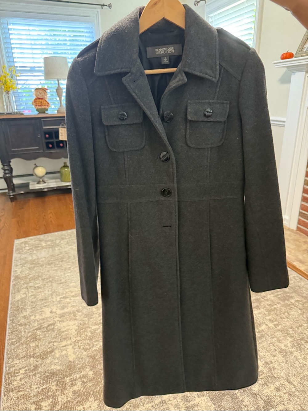 Kenneth Cole Reaction Women's Charcoal Button-Front Wool Coat